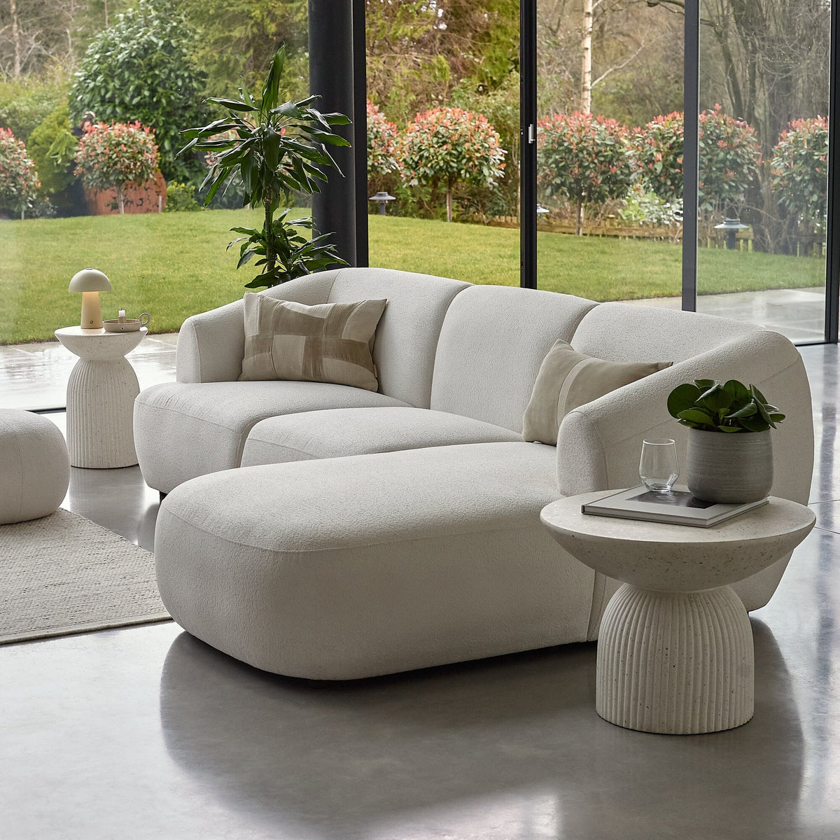 Nathalia Chaise Corner Sofa - Chalk White Boucle - Laura James