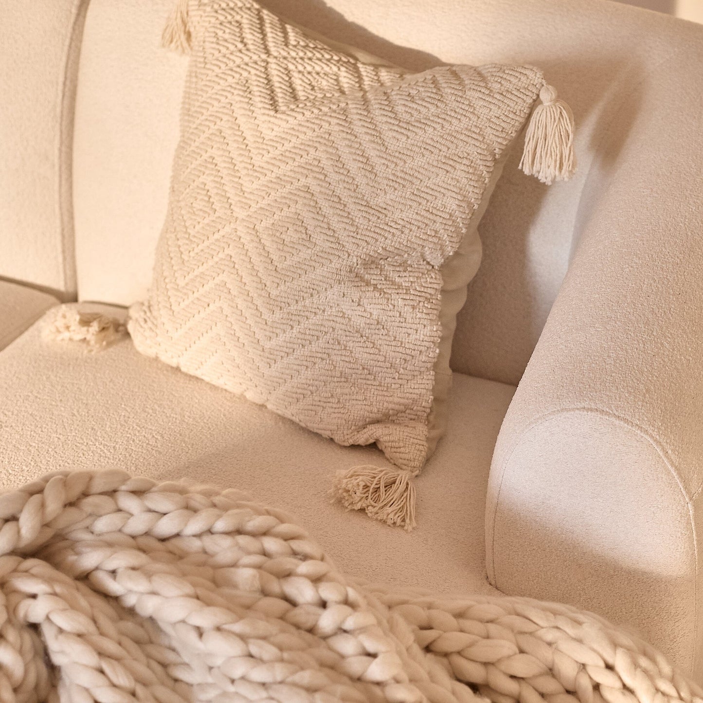 Nathalia Chaise Corner Sofa - Chalk White Boucle - Laura James