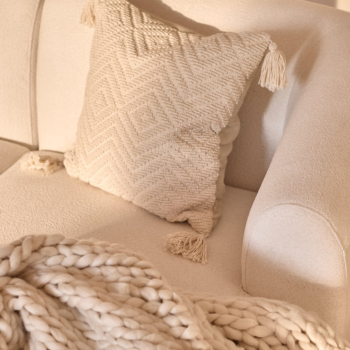 Nathalia Chaise Corner Sofa - Chalk White Boucle - Laura James