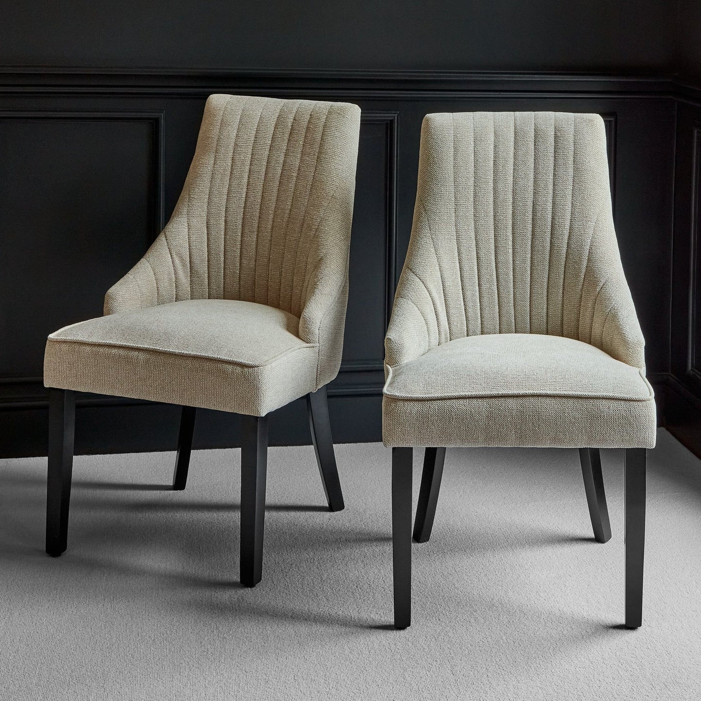 Nadine Marl Taupe Dining Chairs - Set of 2 - Black Legs
