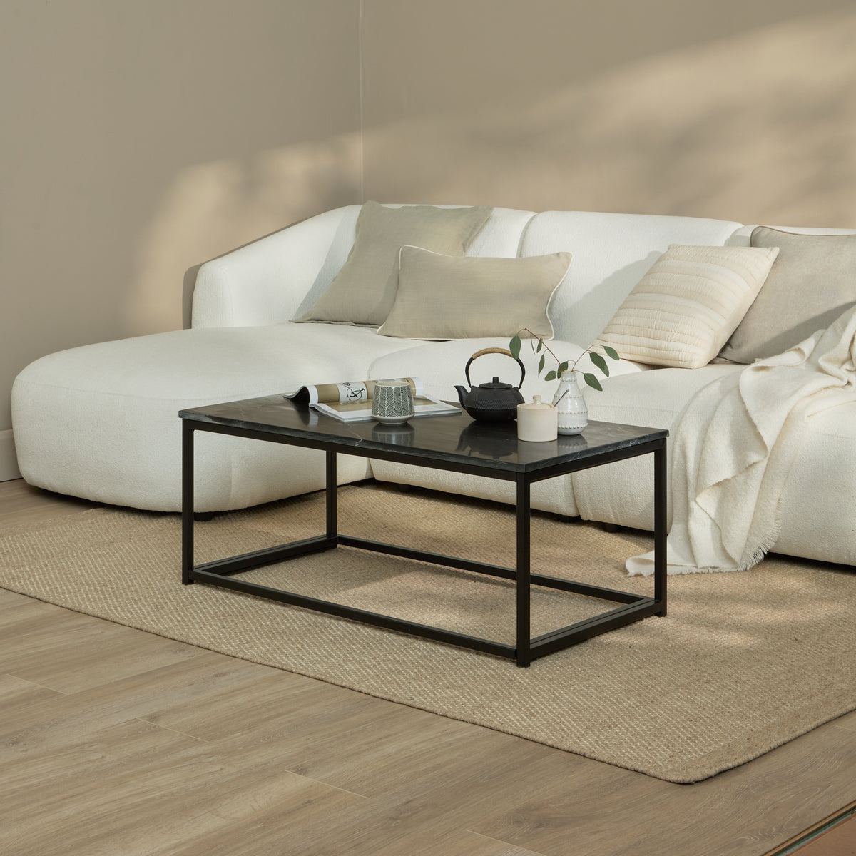 Nara Black Marble Coffee Table - Black Frame