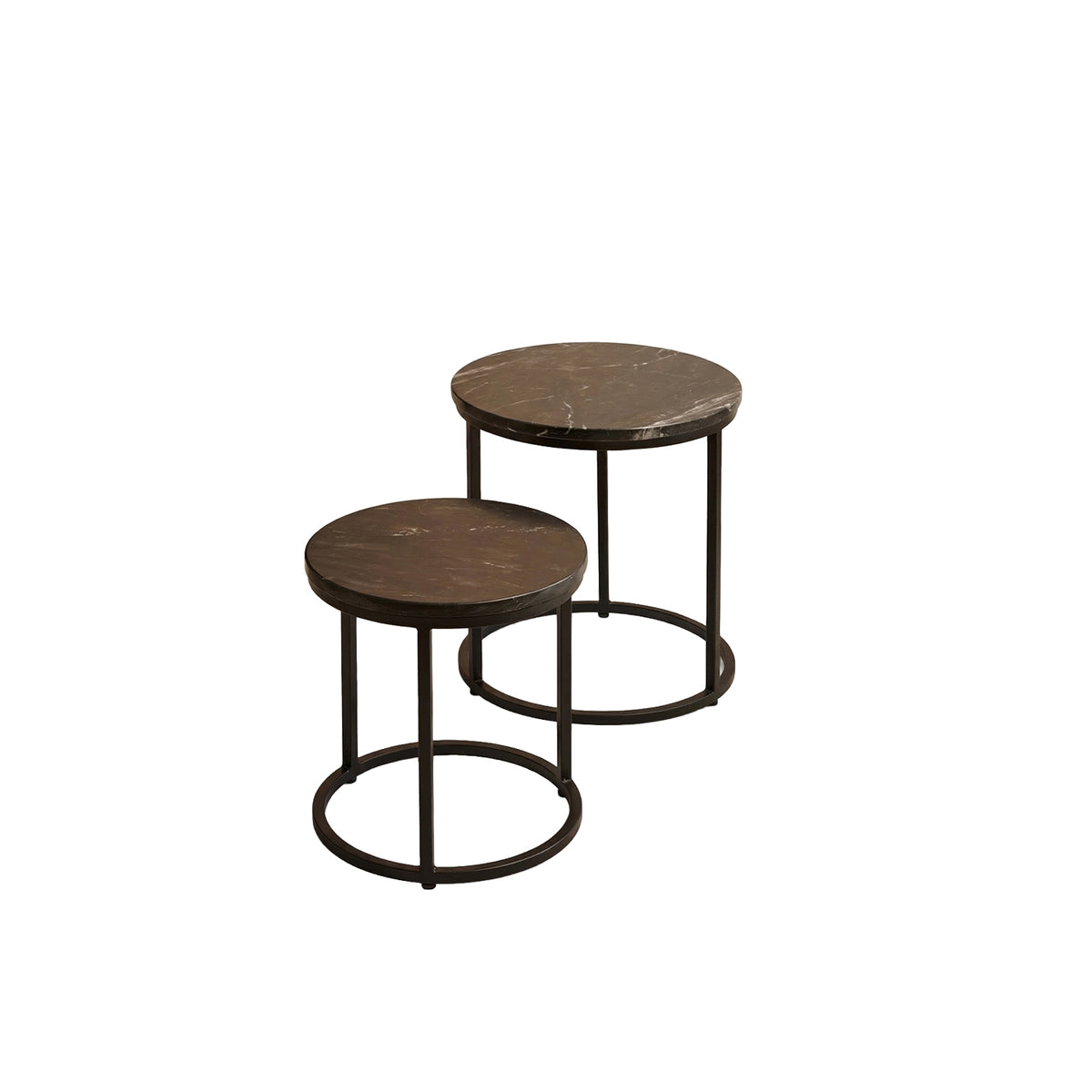 Nara Black Marble Round Nesting Side Tables - Black Frame - Laura James