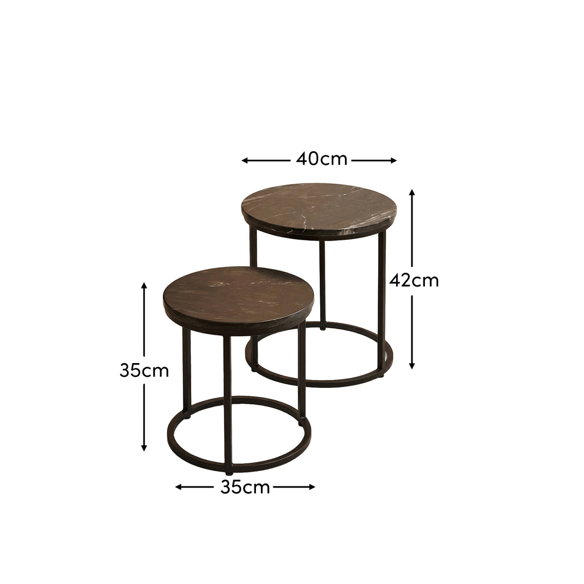 Nara Black Marble Round Nesting Side Tables - Black Frame - Laura James