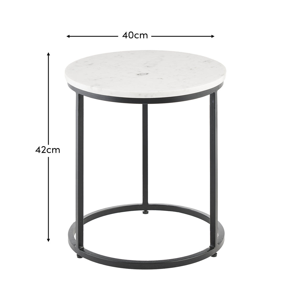 Nara White Marble Round Side Table - Black Frame - Laura James