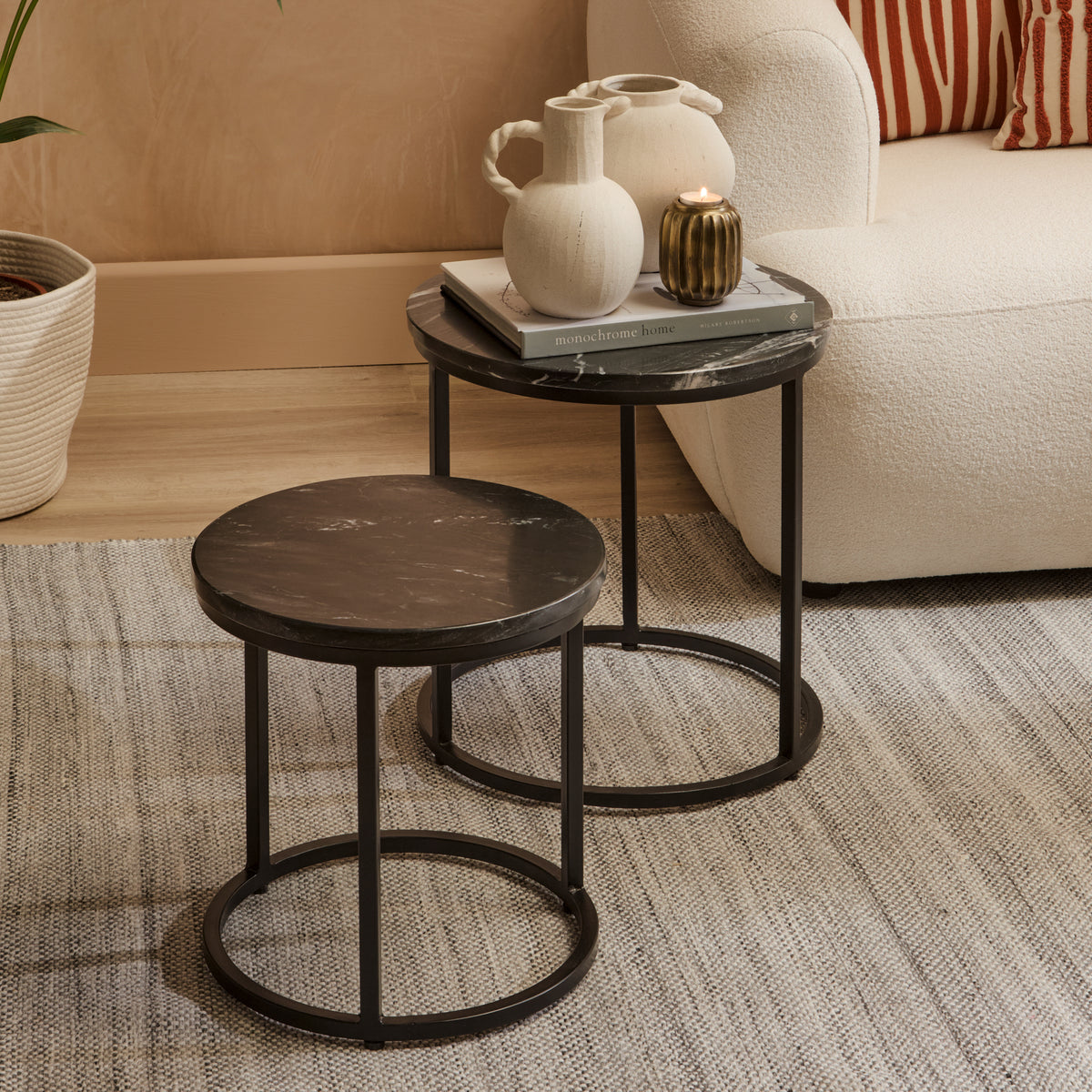 Black Marble Round Nesting Side Tables - Laura James