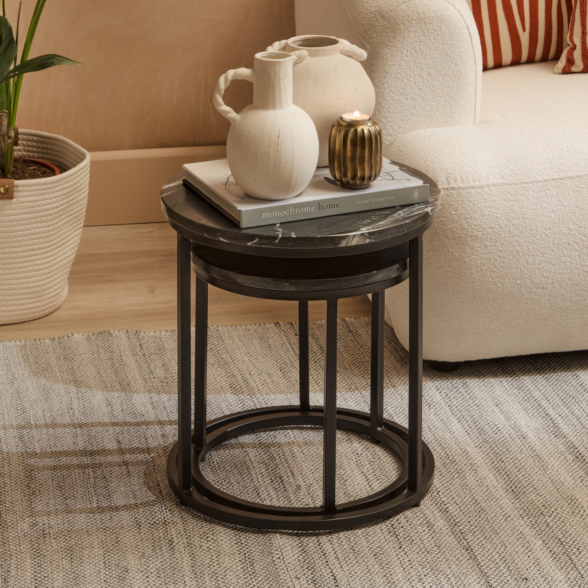 Black Marble Round Nesting Side Tables - Laura James