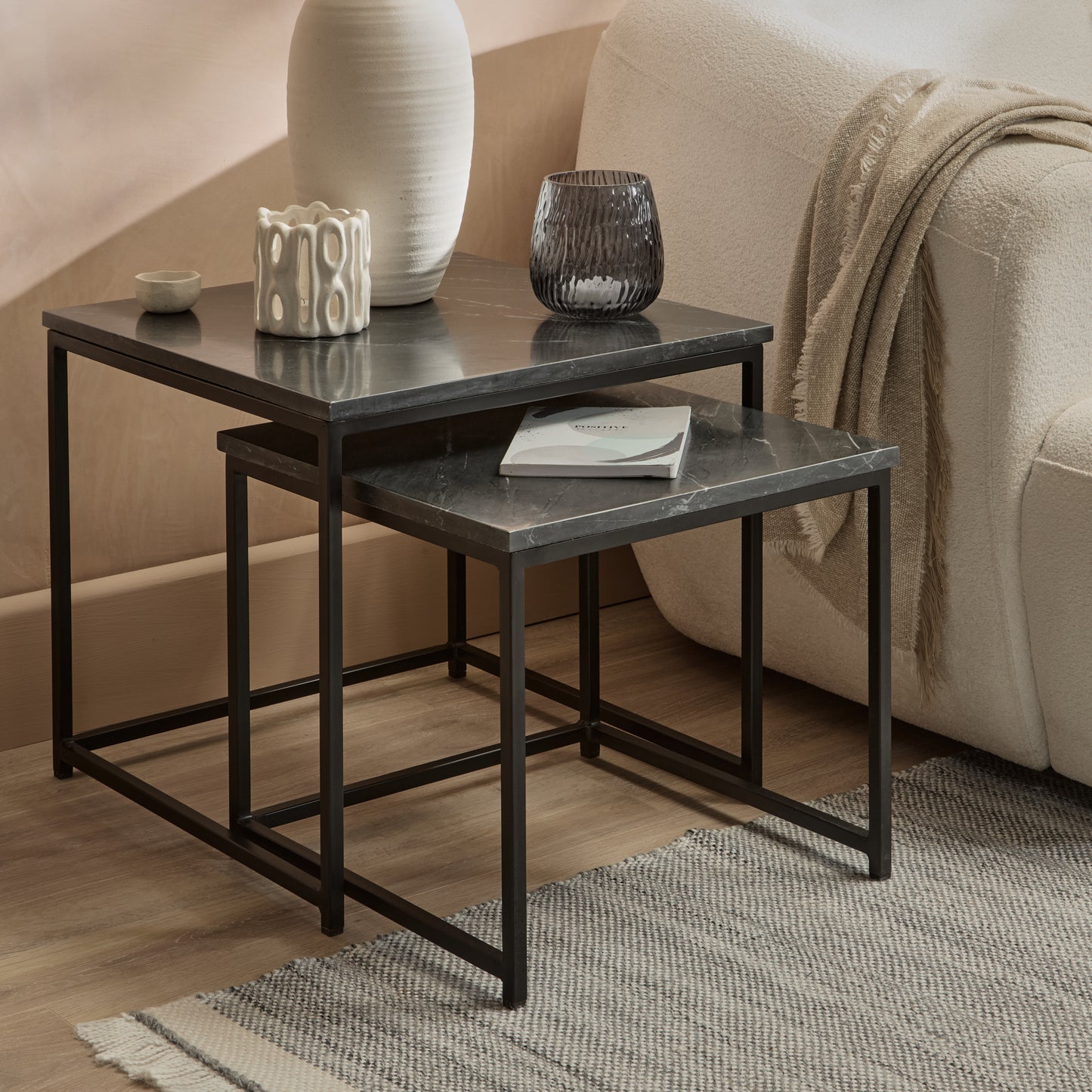 Nesting Black Marble Square Coffee Table - Laura James