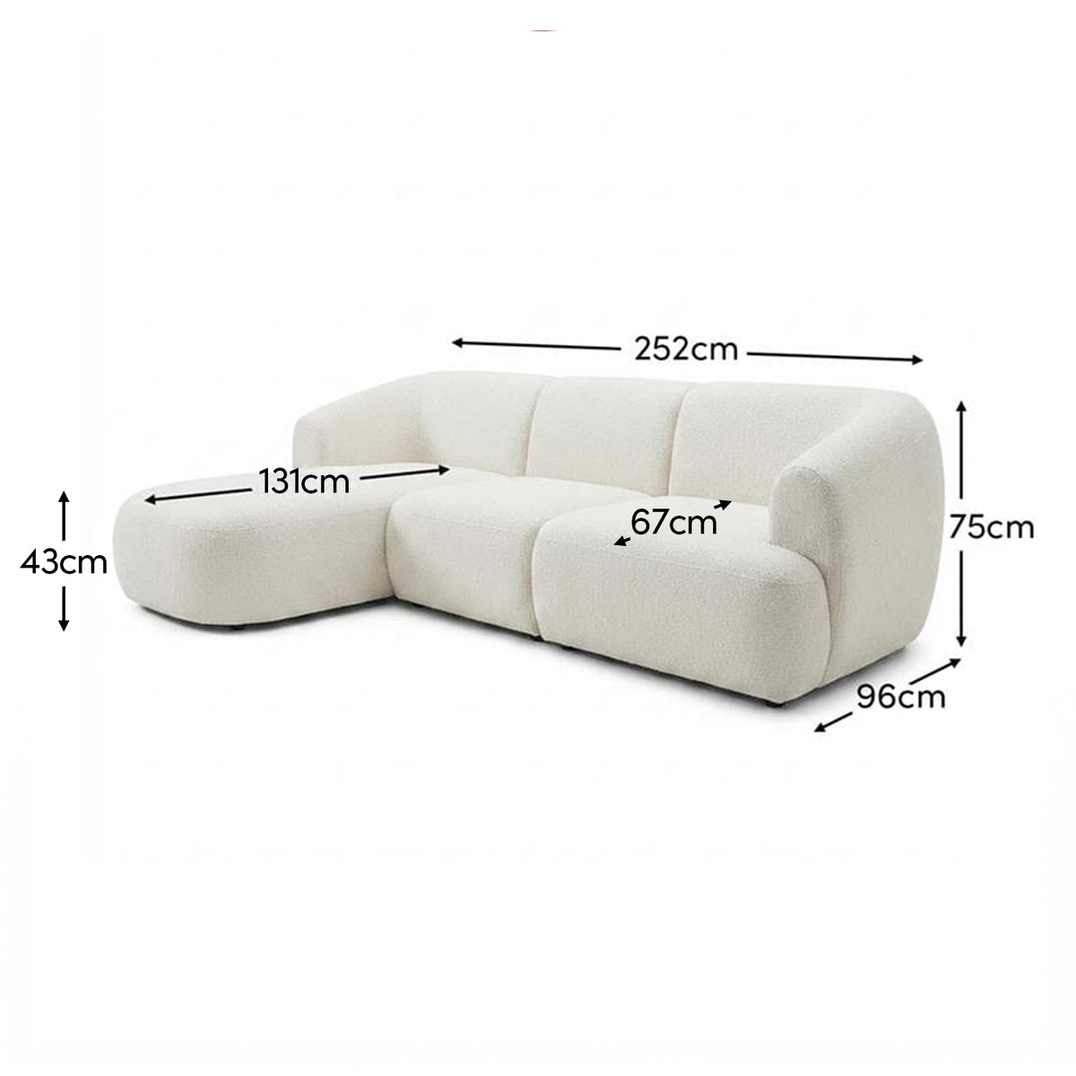 Nathalia Left Chaise Sofa - Chalk White Boucle