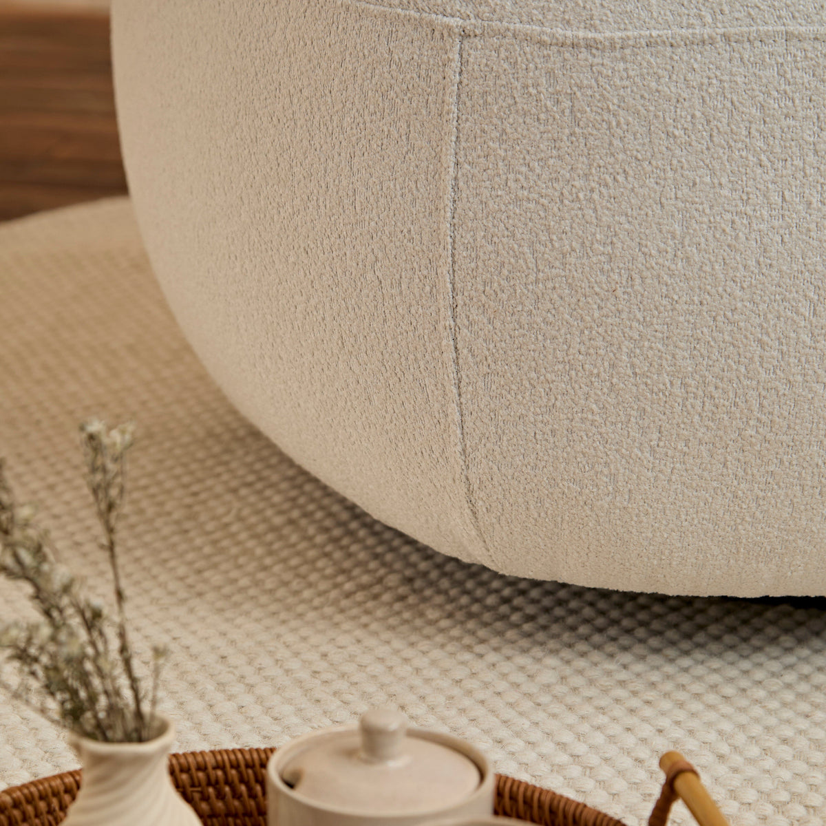 Nathalia 86cm Swivel Armchair - Chalk White Boucle - Laura James