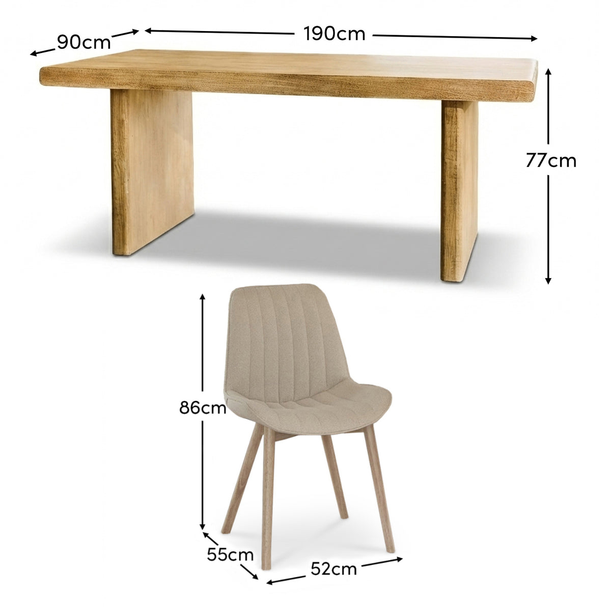 Nevaeh Chalked Mango Wood Dining Table Set - 6 Seater - Bella Boucle Dining Chairs - Chalked Mango Wood Legs - Laura James