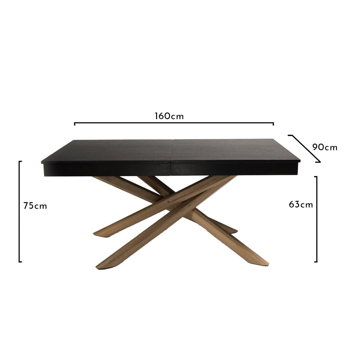 Amelia Black Wood extendable dining table - with Whitewash Legs - Laura James