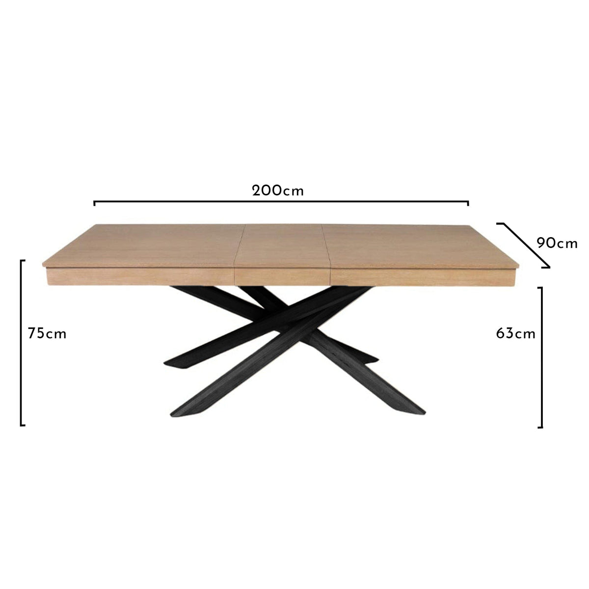 Amelia 8-10 seat extendable dining table - whitewash top with black legs