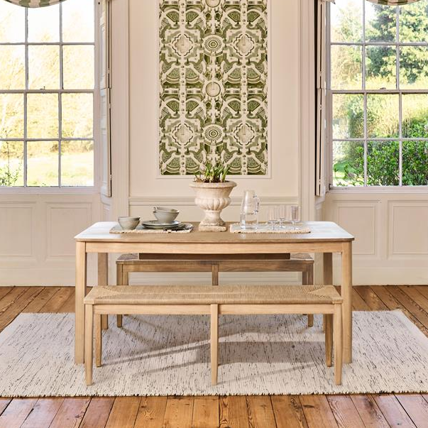 Noah Whitewash Oak Extending Dining Table Set - 6 Seater - Tilly Whitewash Oak Woven Benches