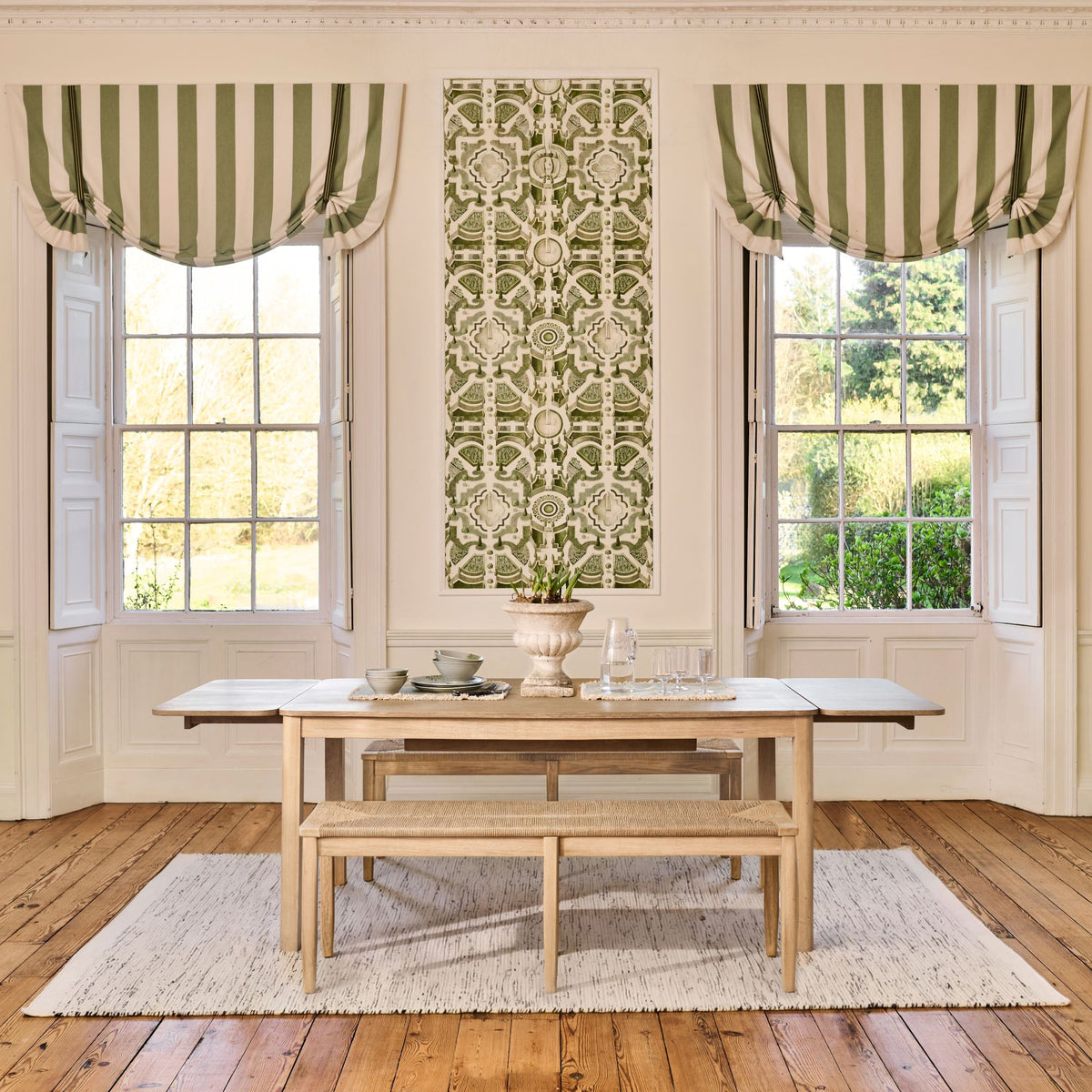 Noah Whitewash Oak Extending Dining Table Set - 6 Seater - Tilly Whitewash Oak & Paper Cord Benches - Laura James