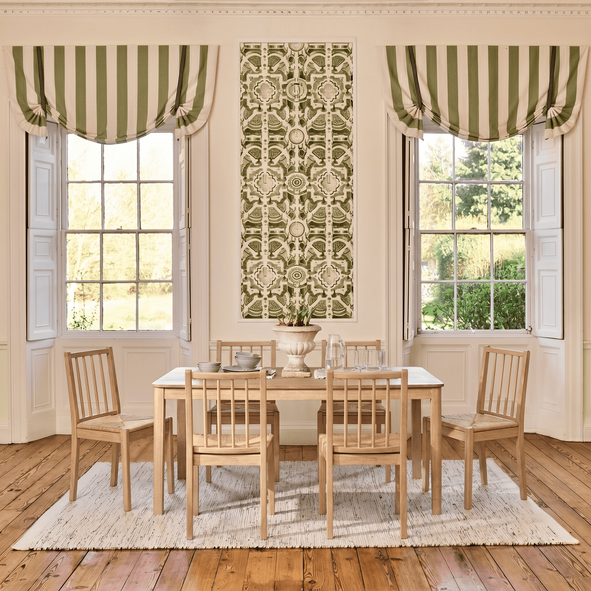 Noah 160-240cm Whitewash Oak Rectangular Extending Dining Table Set - 6 Seater - Tilly Woven Dining Chairs - Laura James