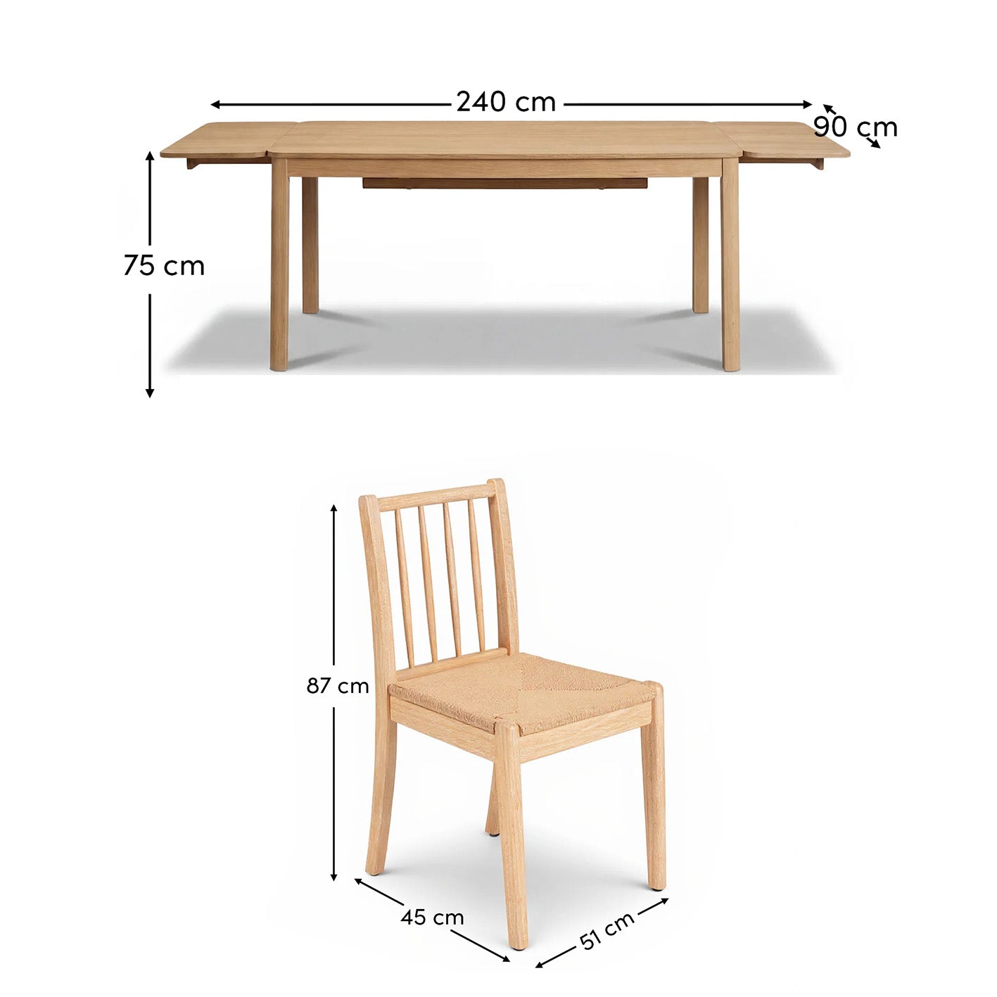 Noah 160-240cm Whitewash Oak Rectangular Extending Dining Table Set - 6 Seater - Tilly Wood Dining Chairs - Laura James