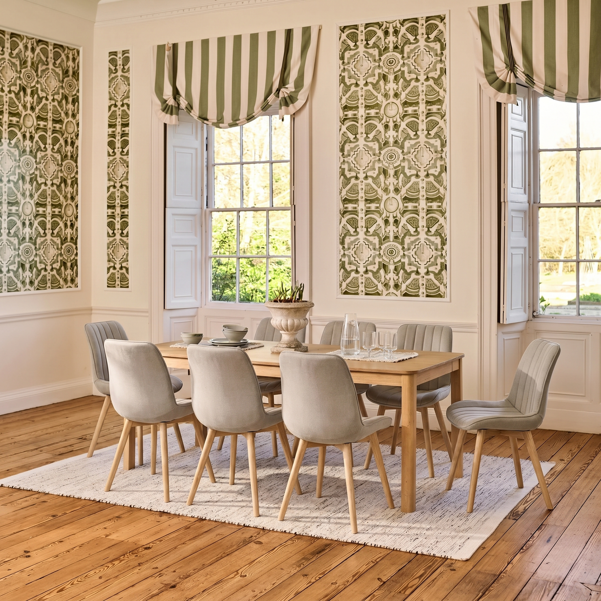 Noah Whitewash Oak Extending Dining Table Set - 8 Seater - Bella Soft Beige Dining Chairs - Whitewash Legs - Laura James