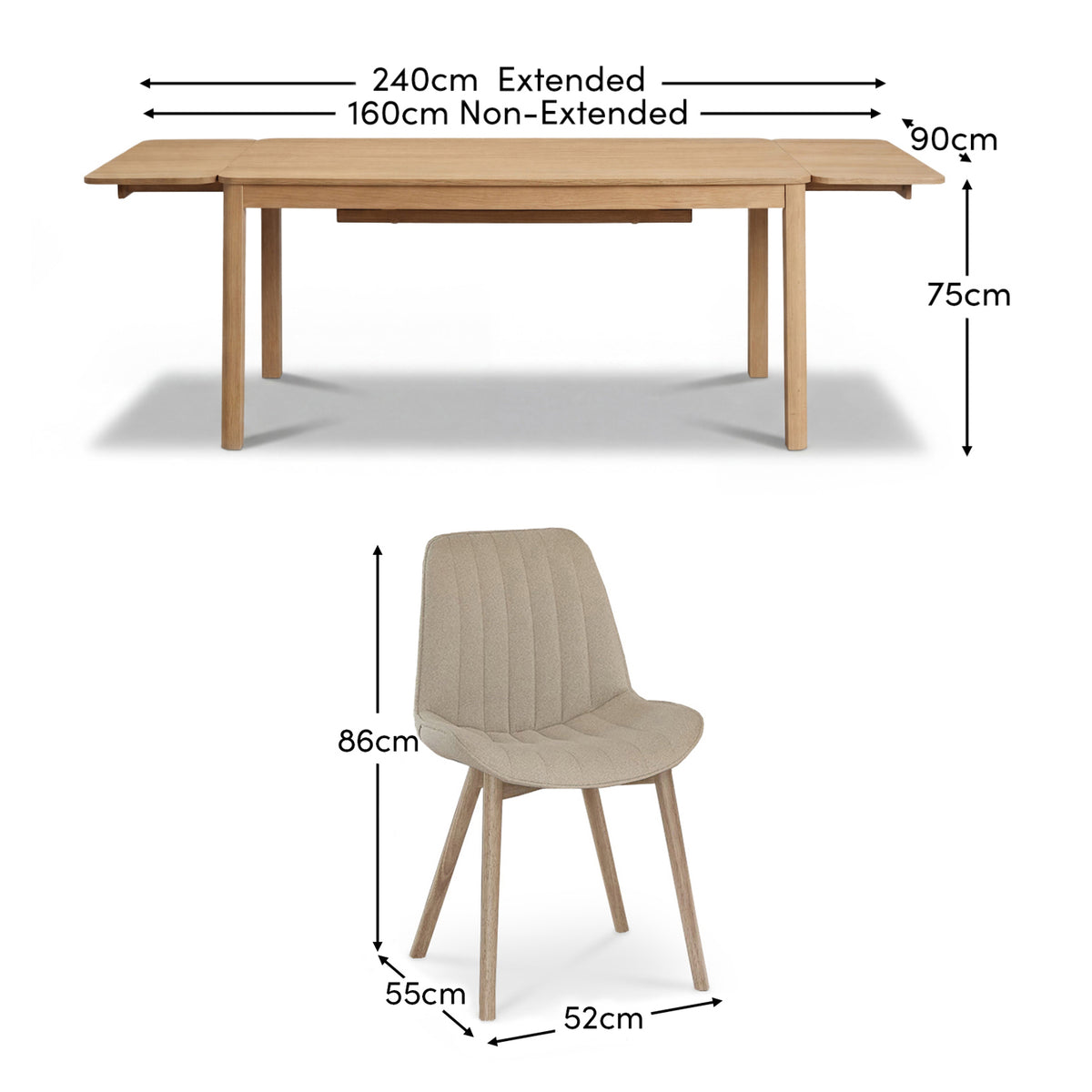 Noah Whitewash Oak Extending Dining Table Set - 6 Seater - Bella Boucle Dining Chairs - Whitewash Legs - Laura James