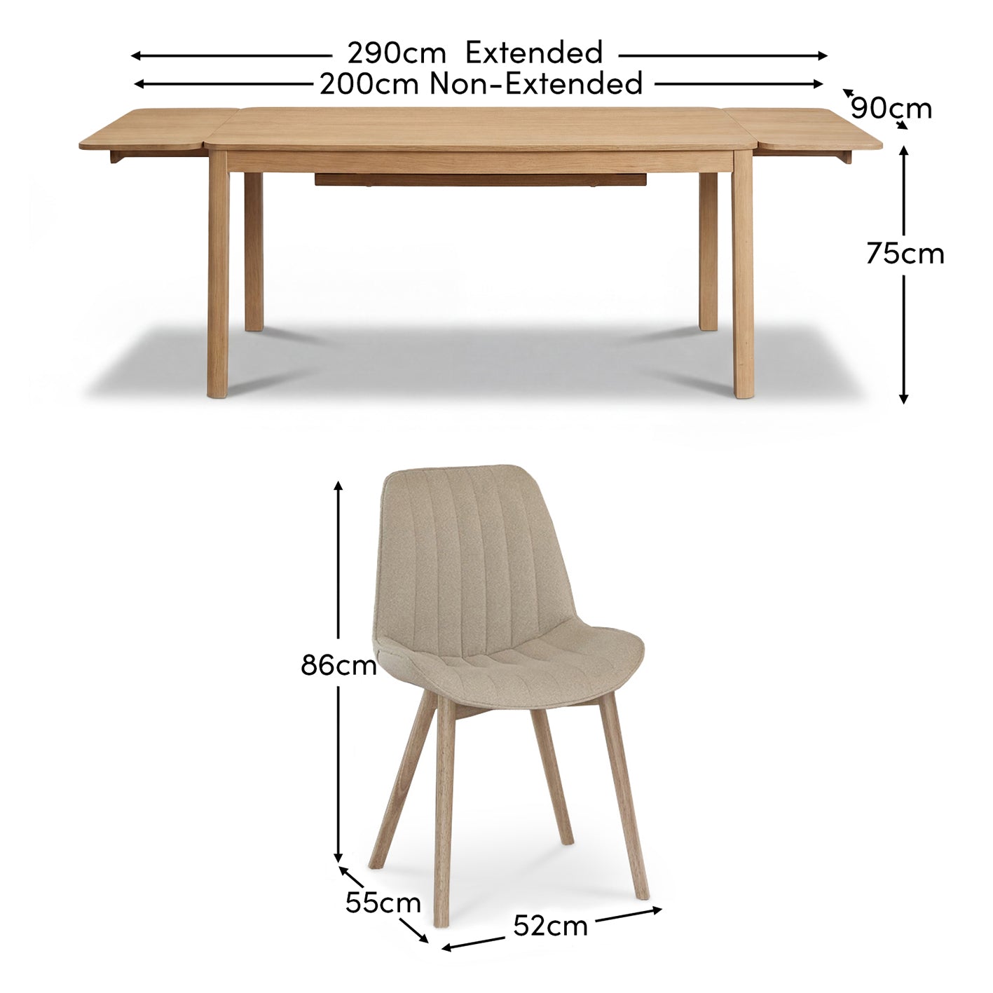 Noah Whitewash Oak Extending Dining Table Set - 8 Seater - Bella Soft Beige Dining Chairs - Whitewash Legs - Laura James