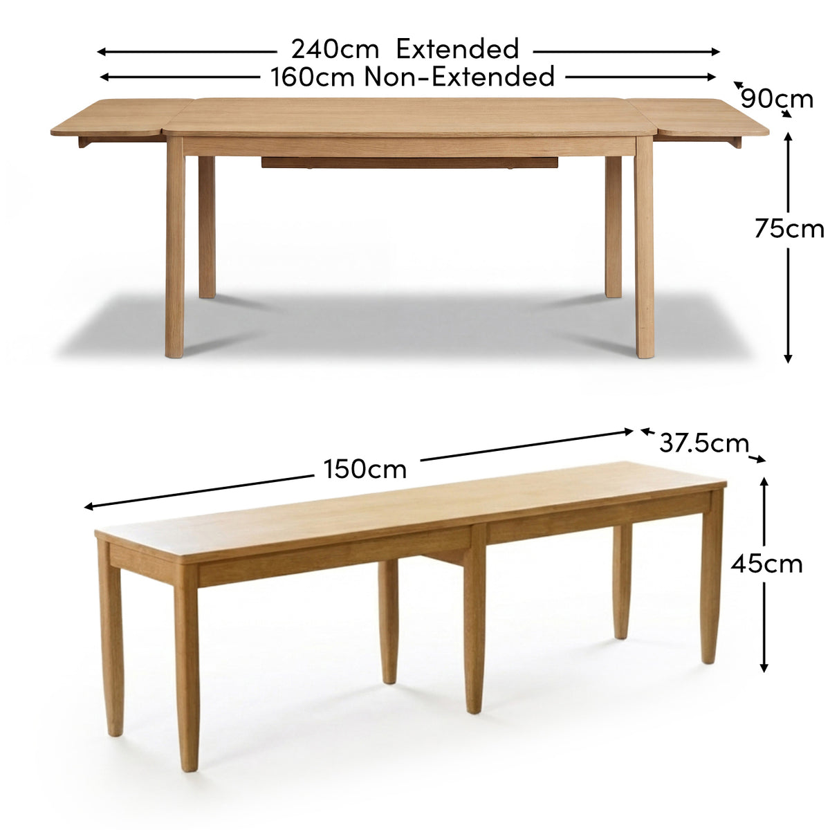 Tilly 150cm Wooden Bench - Whitewash Oak & Paper Cord - Laura James