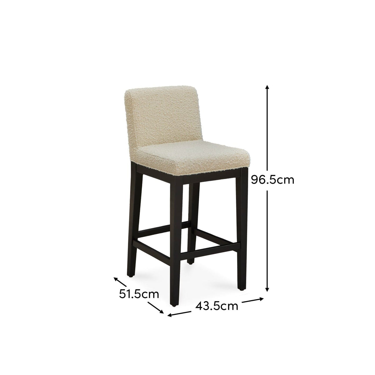 Nolan White Boucle Bar Stool - Black Oak Legs - Laura James