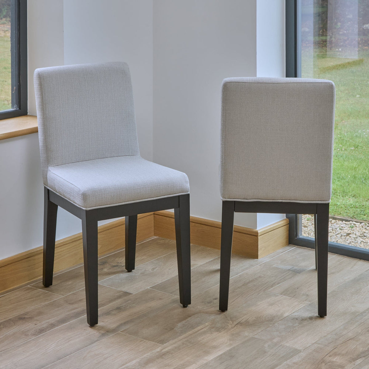 Nolan Fawn Linen Dining Chairs - Set of 2 - Black Oak Legs - Laura James