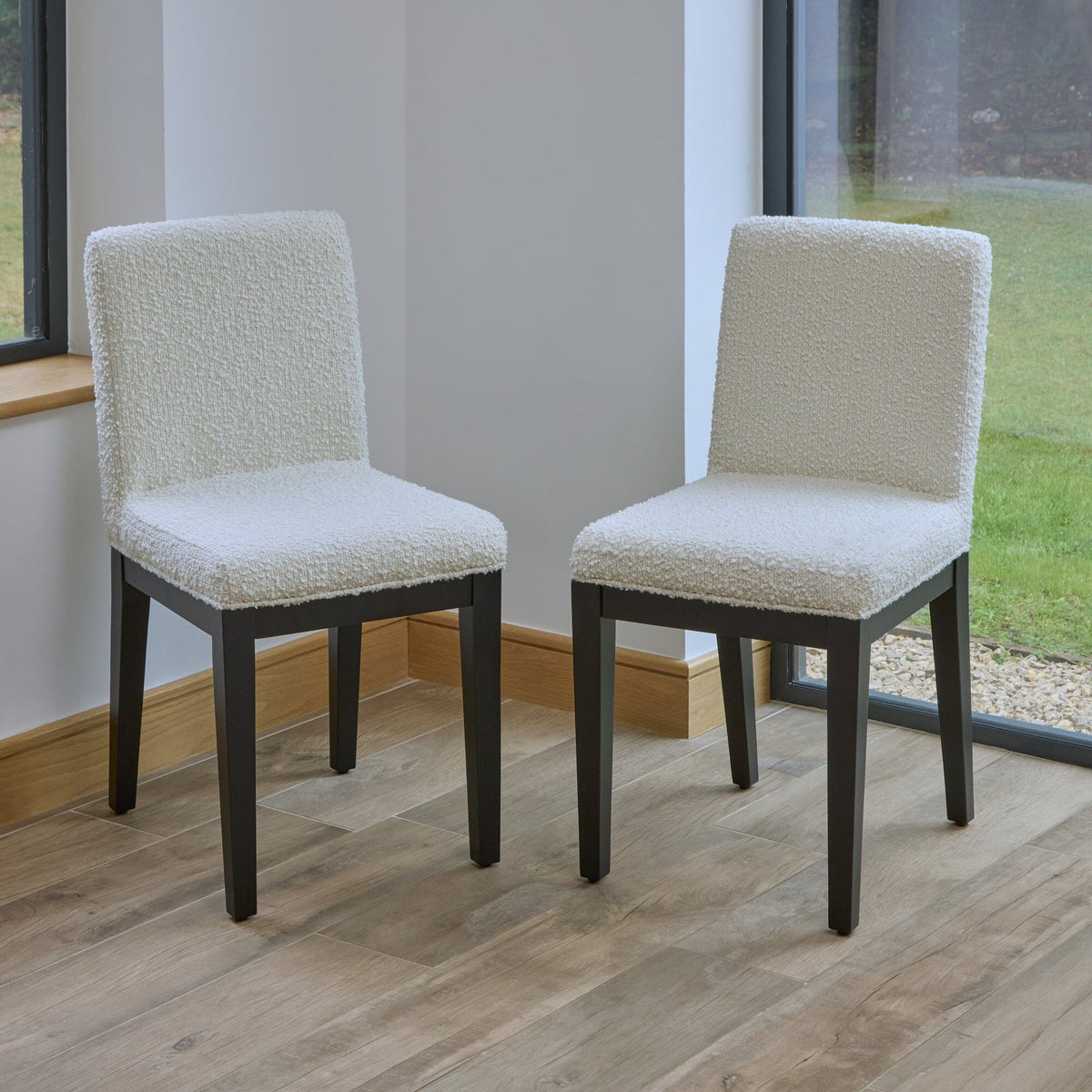 Nolan Off White Boucle Dining Chair - Set of 2 - Black Oak Legs - Laura James
