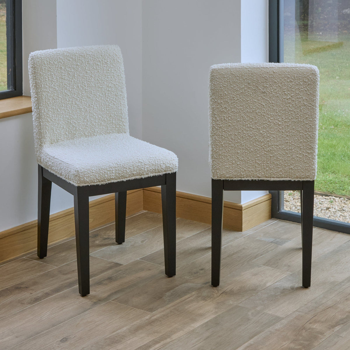 Nolan Off White Boucle Dining Chair - Set of 2 - Black Oak Legs - Laura James