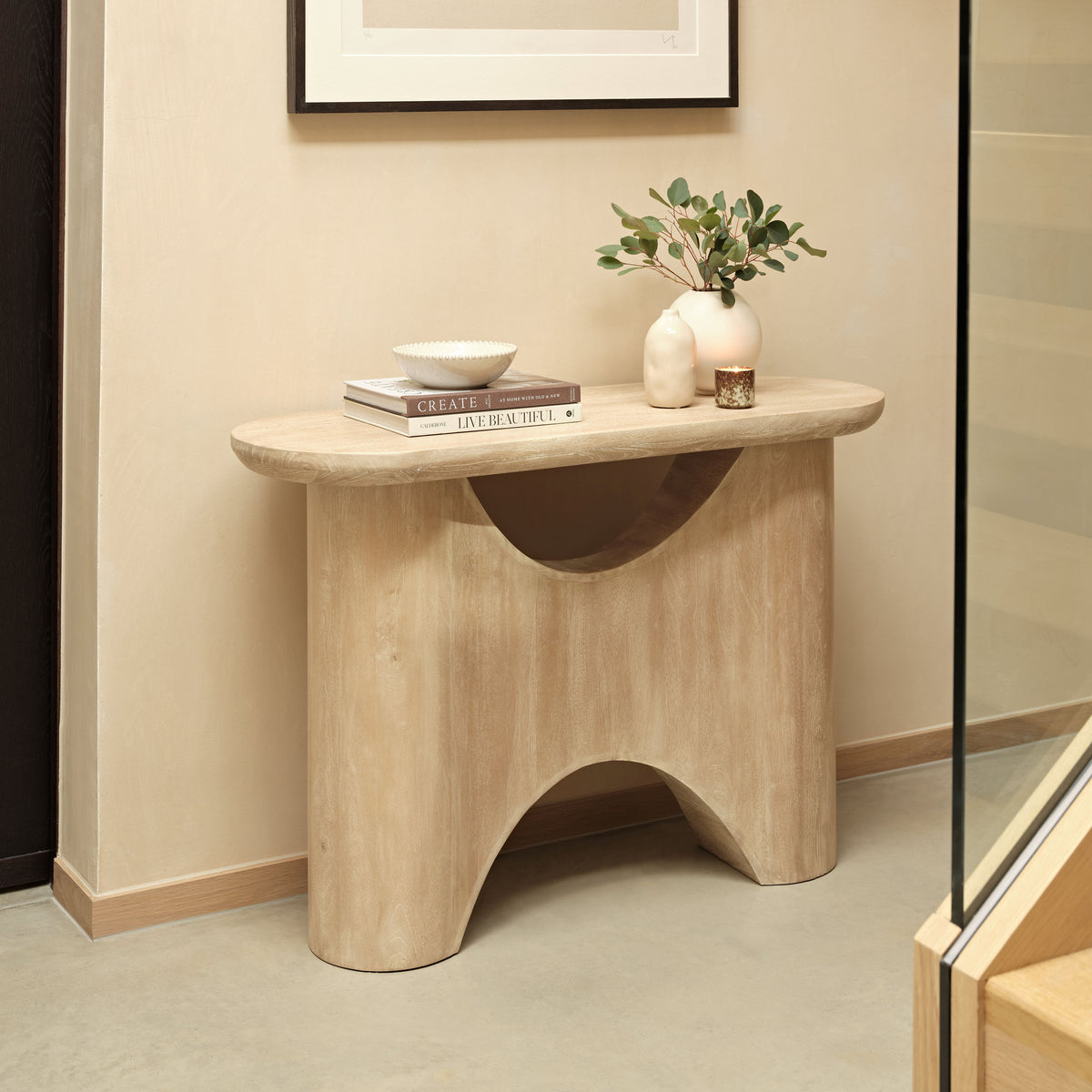 Octavia 110cm Oval Console Table - Limewash - Laura James
