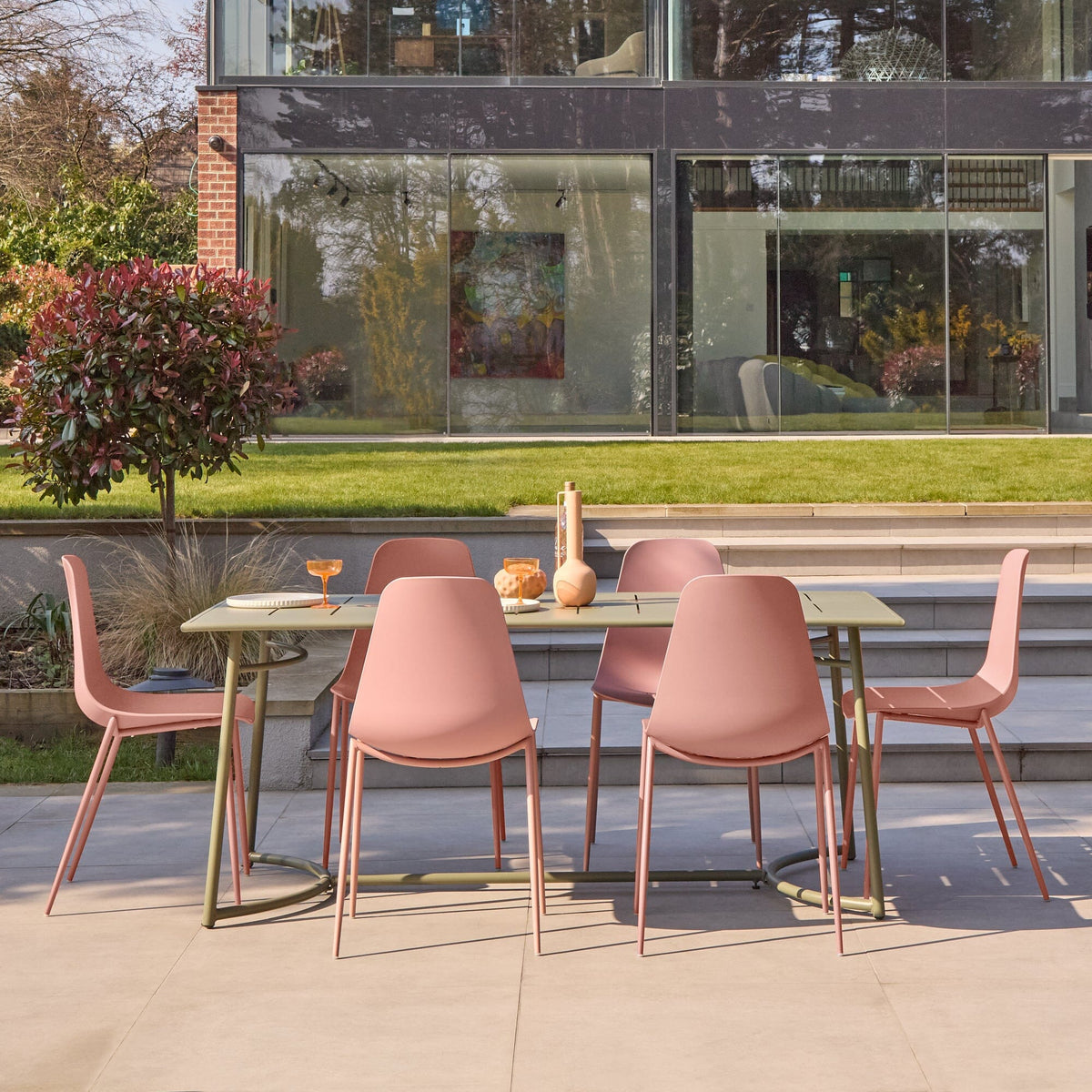 Wilder 6 Seater Metal Garden Dining Set with Wren Pink Chairs- Laura James