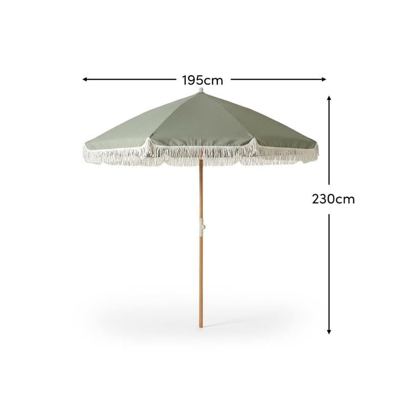 Oia Round Parasol 2m - Wooden Pole - Olive Green - Laura James