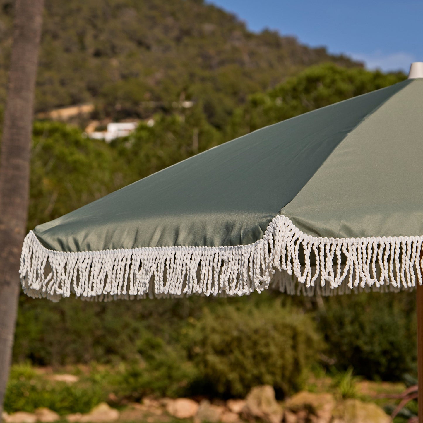Oia Round Parasol 2m - Wooden Pole - Olive Green - Laura James
