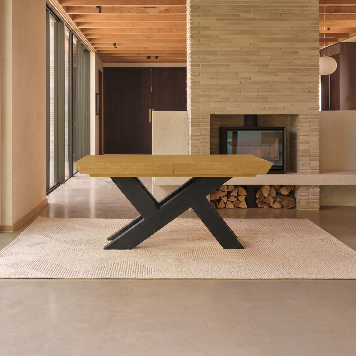 Olivia 160-240cm Black Oak Dining Table - Pale Oak Legs - Laura James