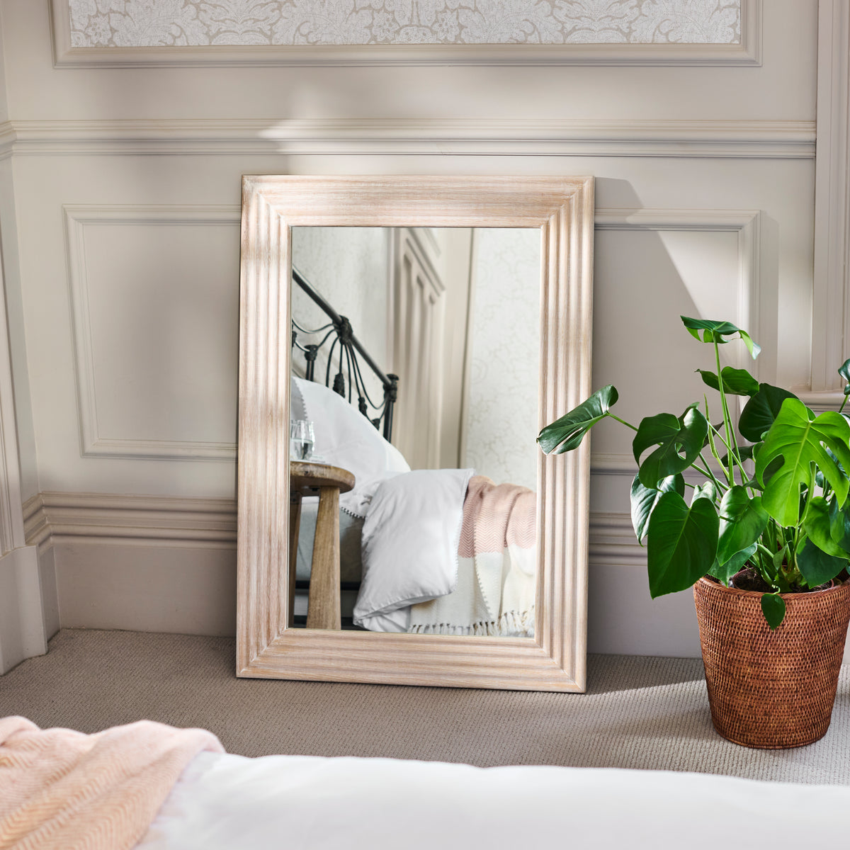 Orkney 100x70cm Wooden Mirror- Whitewash - Laura James