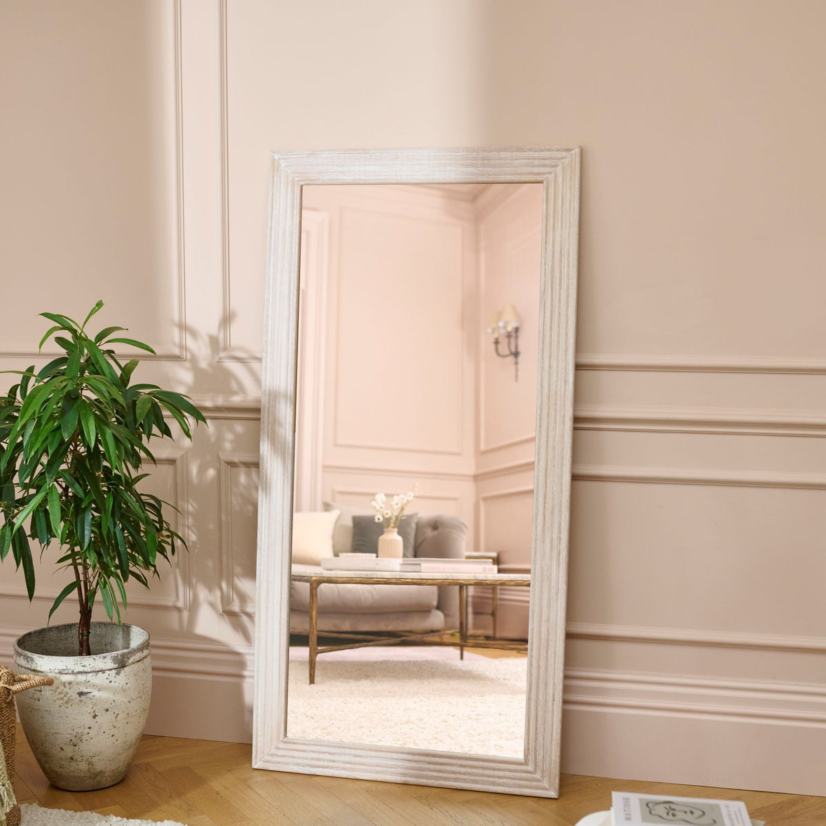Orkney 180x90cm Wooden Mirror - Whitewash - Laura James