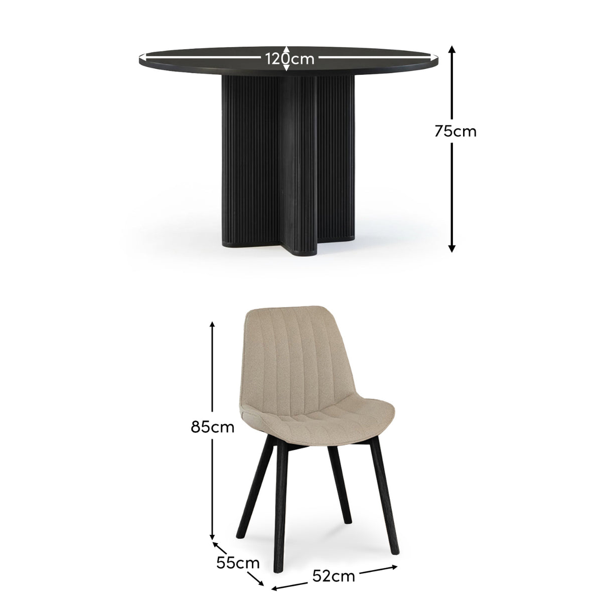 Orla Black Mango Wood Round Dining Table Set - 4 Seater - Bella Boucle Dining Chairs - Black Legs - Laura James
