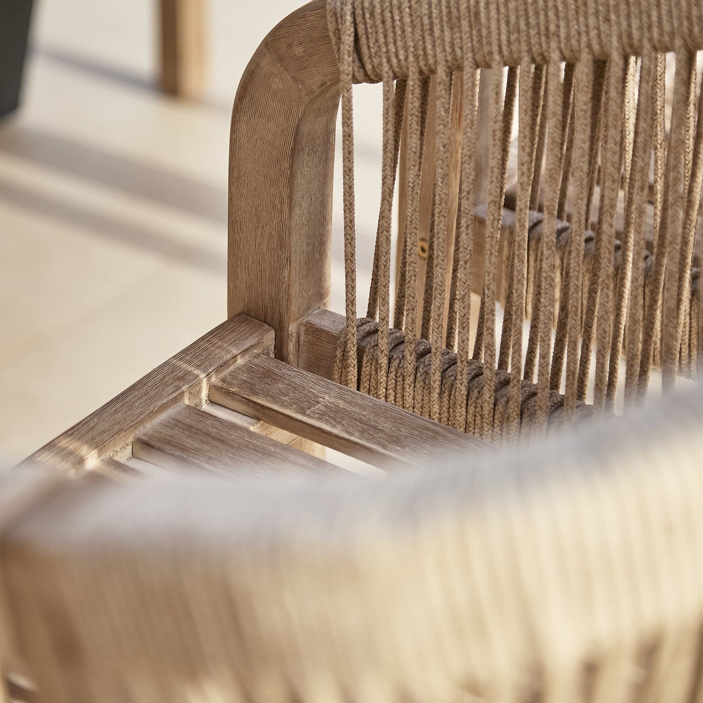 Palm 6 Seater Wooden Garden Dining Set with 4 Nala Sand Cushioned Chairs & Charlotte Bench - Laura James