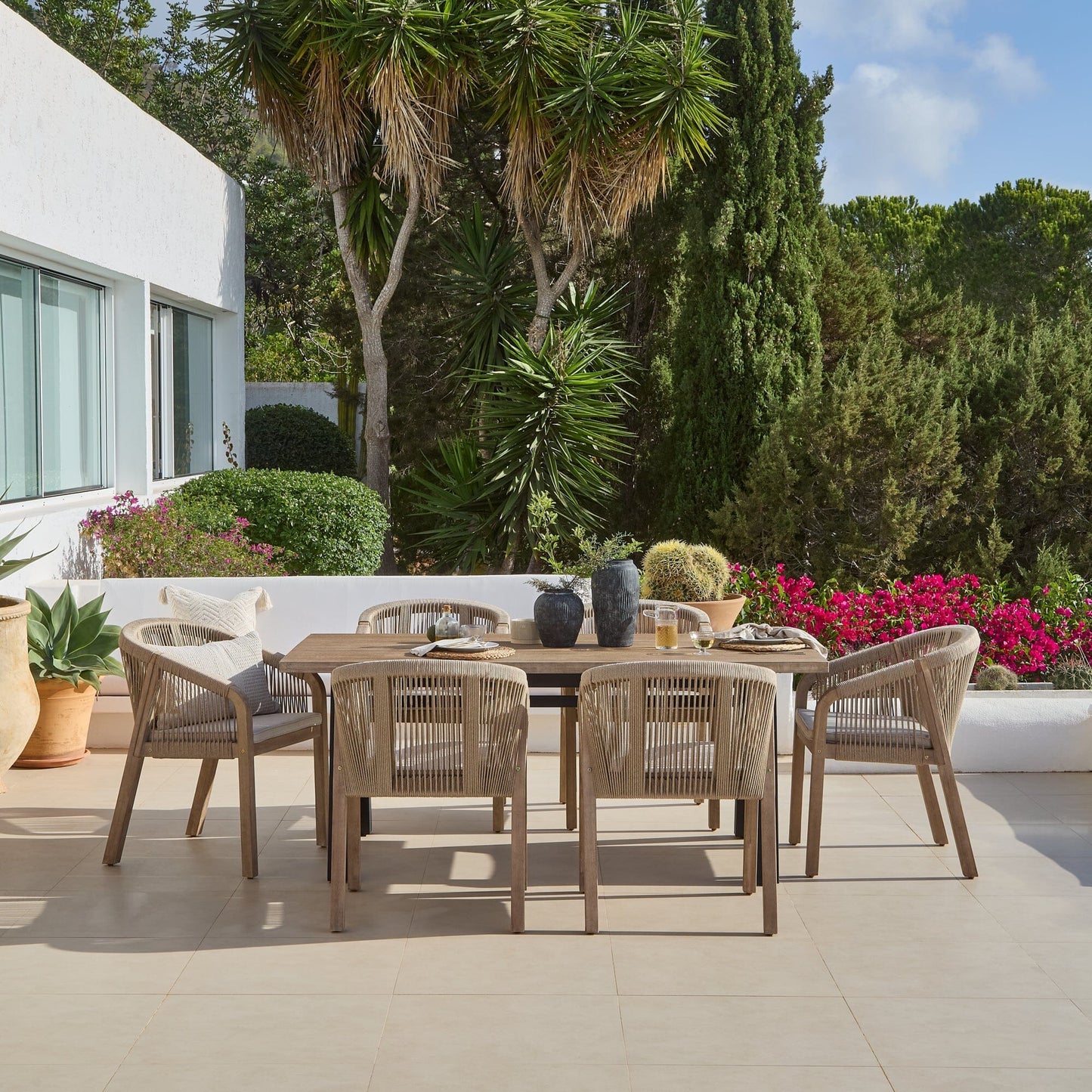 Palm 6 Seater Wooden Garden Dining Set with 6 Nala Sand Cushioned Chairs
- Laura James