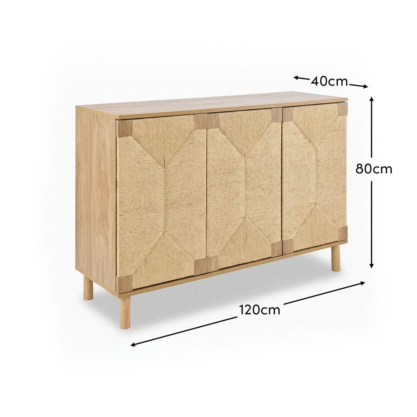 Paloma Natural Weave 3 Door Large Sideboard - Natural Oak - Laura James