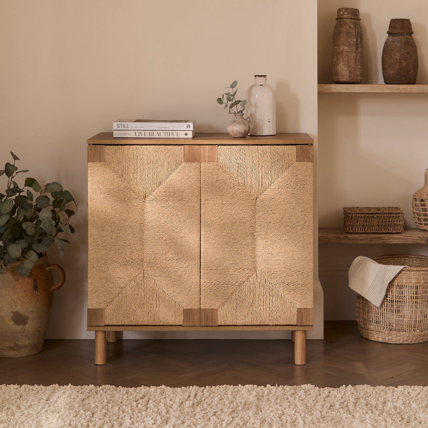Paloma Natural Weave 2 Door Small Sideboard - Natural Oak - Laura James