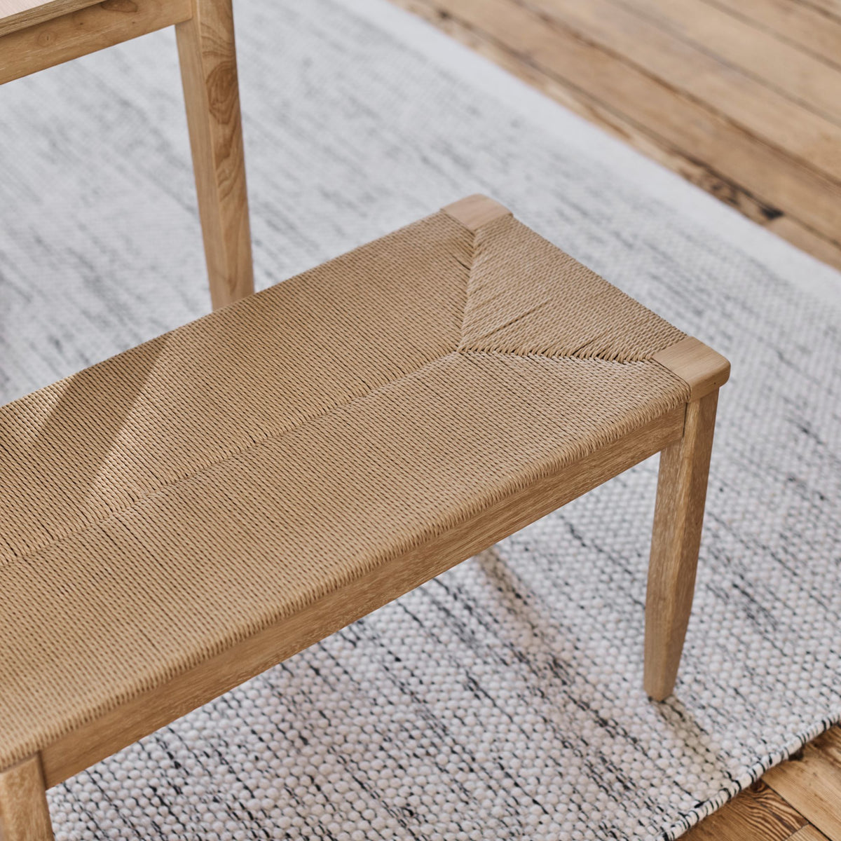 Paul 118-158cm Extending Dining Table with 2 Tilly 150cm Whitewash Oak Benches & Paper Cord - Laura James