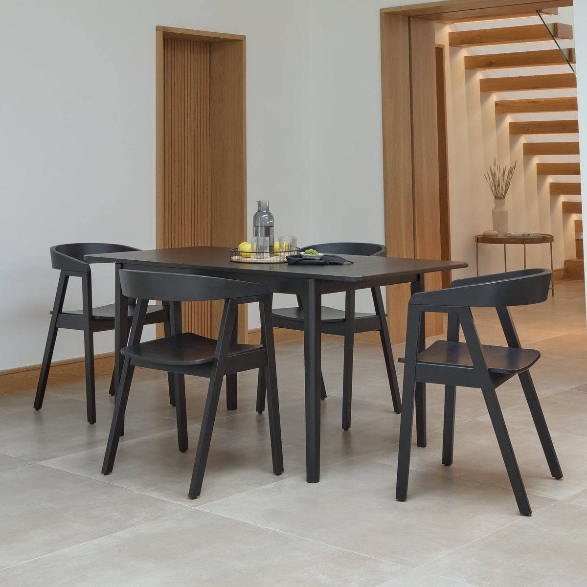 Paul Black Oak Extending Dining Table Set - 4 Seater - Ella Carver Chairs - Black Oak