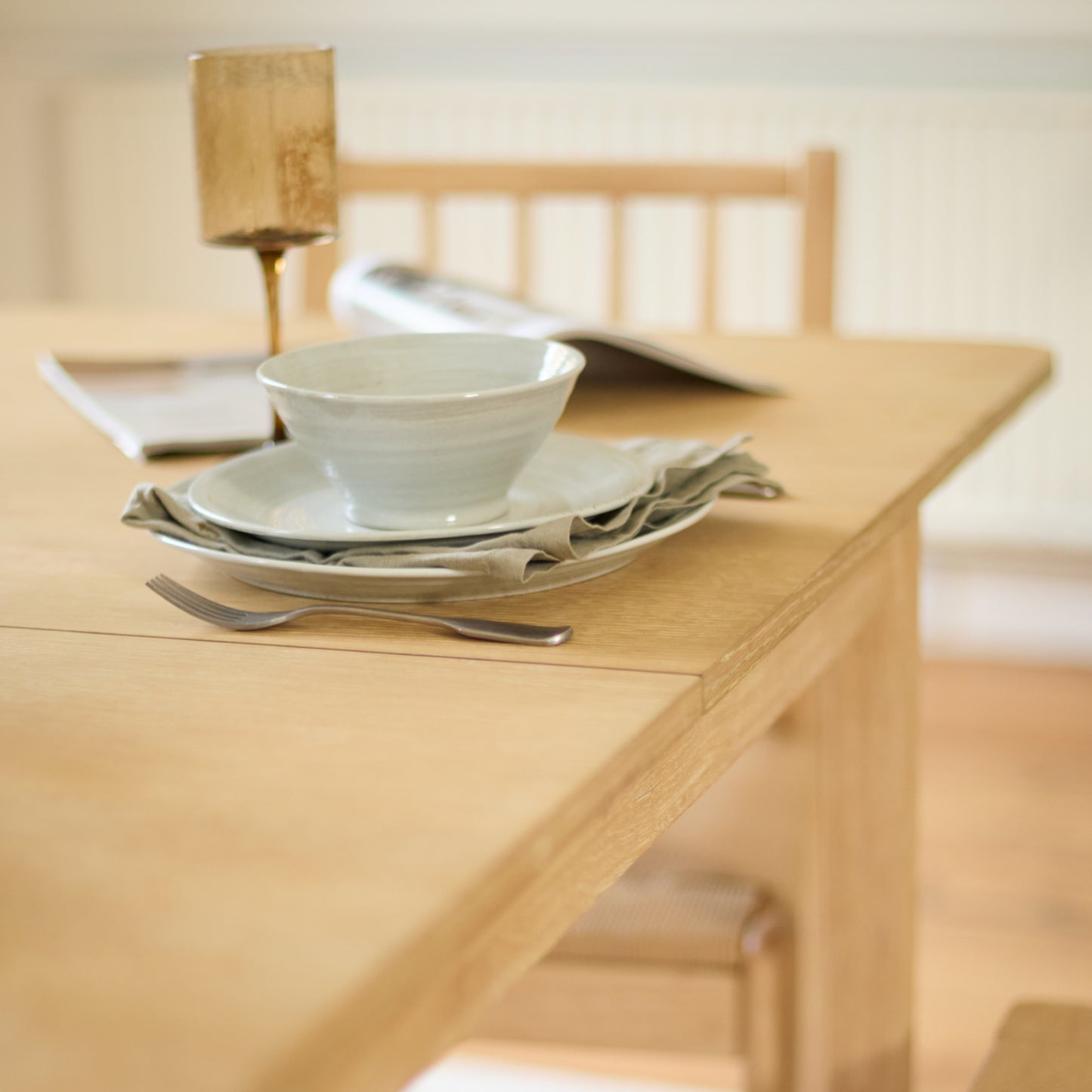 Paul 160-220cm Whitewash Oak Extending Dining Table Set - 6 Seater - 2 Tilly Wood String Dining Chair with 2 Tilly Wood String Dining Bench - Laura James