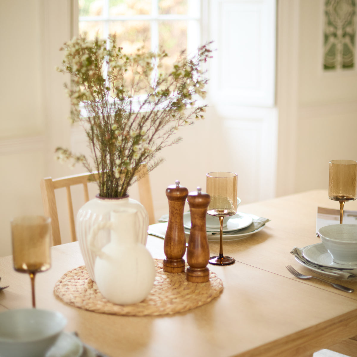 Paul 160-220cm Whitewash Oak Extending Dining Table Set - 4 Seater - Tilly Wood String Dining Bench - Laura James