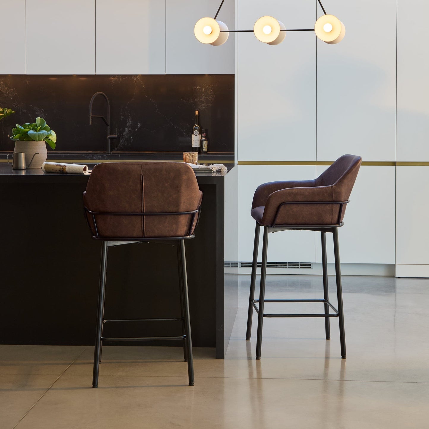 Reagan Saddle Brown Bar Stool - Metal Legs - Laura James