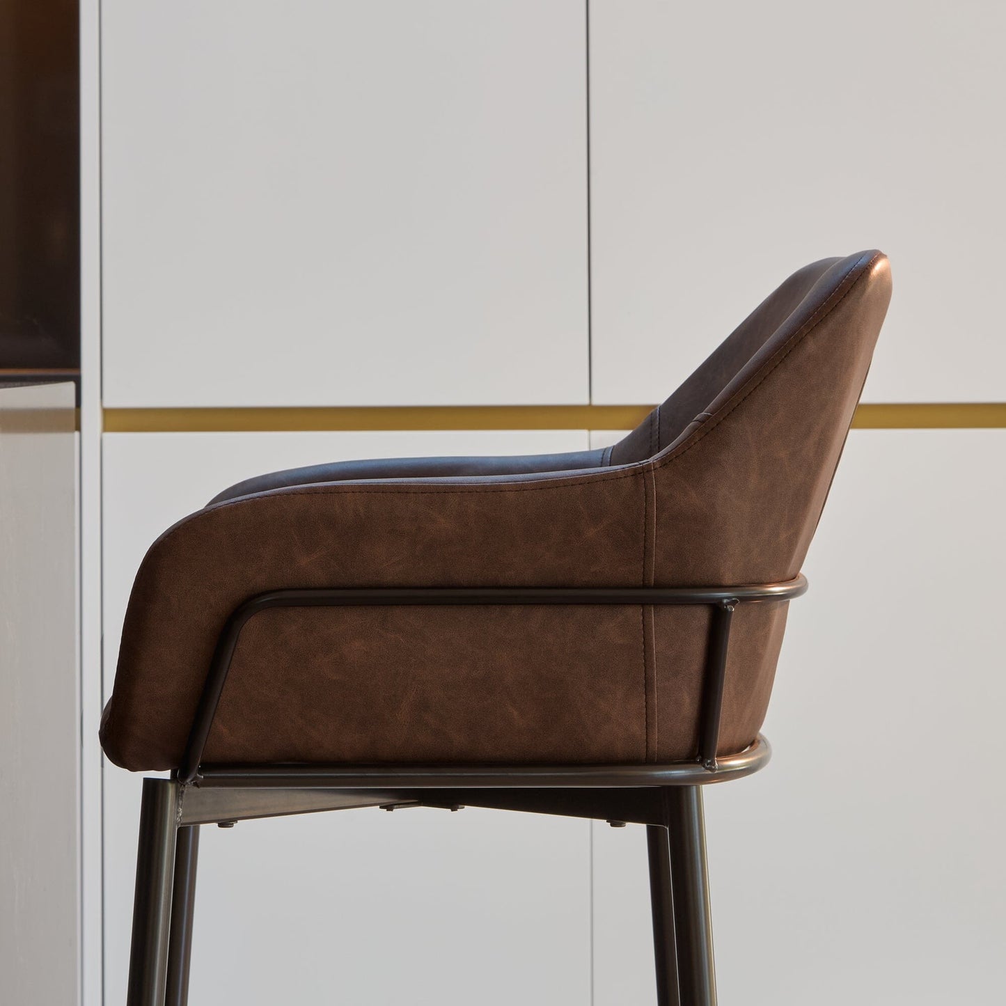 Reagan Saddle Brown Bar Stool - Metal Legs - Laura James