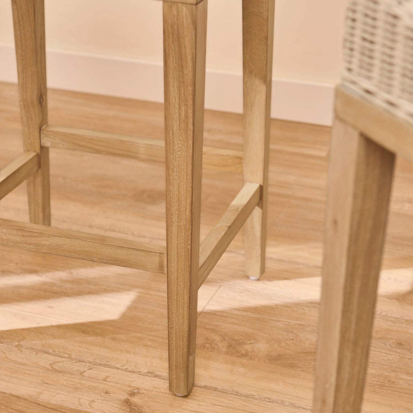 Reid Linen Grey Backless Bar Stools - Set of 2 - Whitewash Mindi Wood Legs - Laura James
