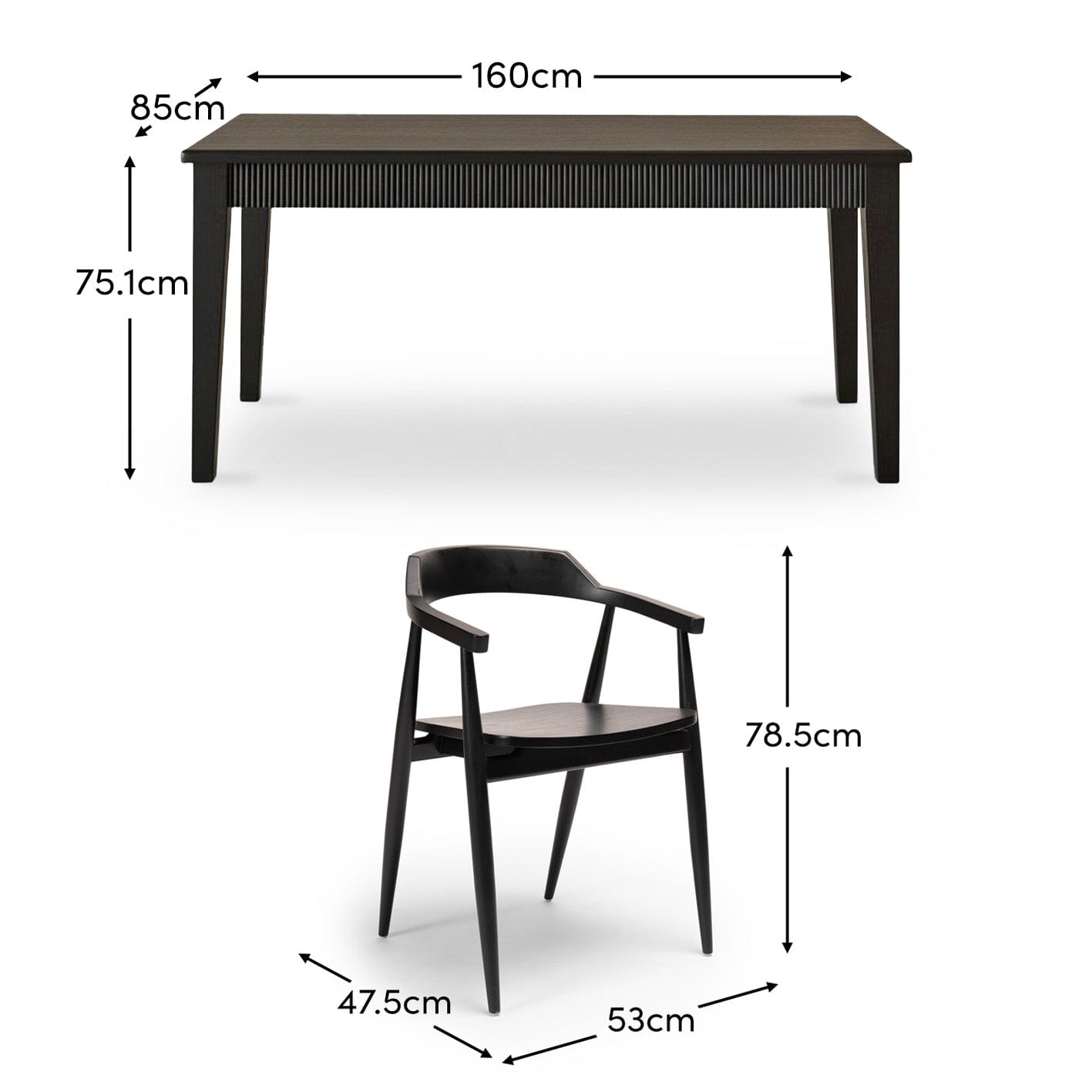 Raleigh Black Oak Rectangular Dining Table Set - 6 Seater - Carter Black Oak Dining Armchairs - Laura James