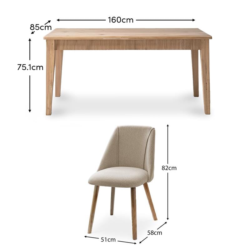 Raleigh Whitewash Oak Rectangular Dining Table Set - 6 Seater - Freya Sand Dining Chairs - Whitewash Oak Legs - Laura James