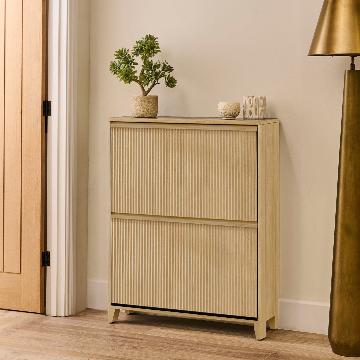 Raleigh 2 Door Shoe Cabinet - Whitewash- Laura James